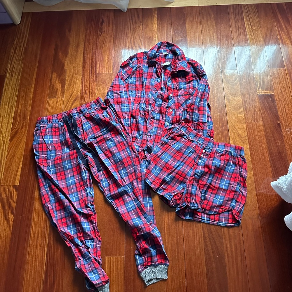 Plaid Pajama Set - Red and Blue
